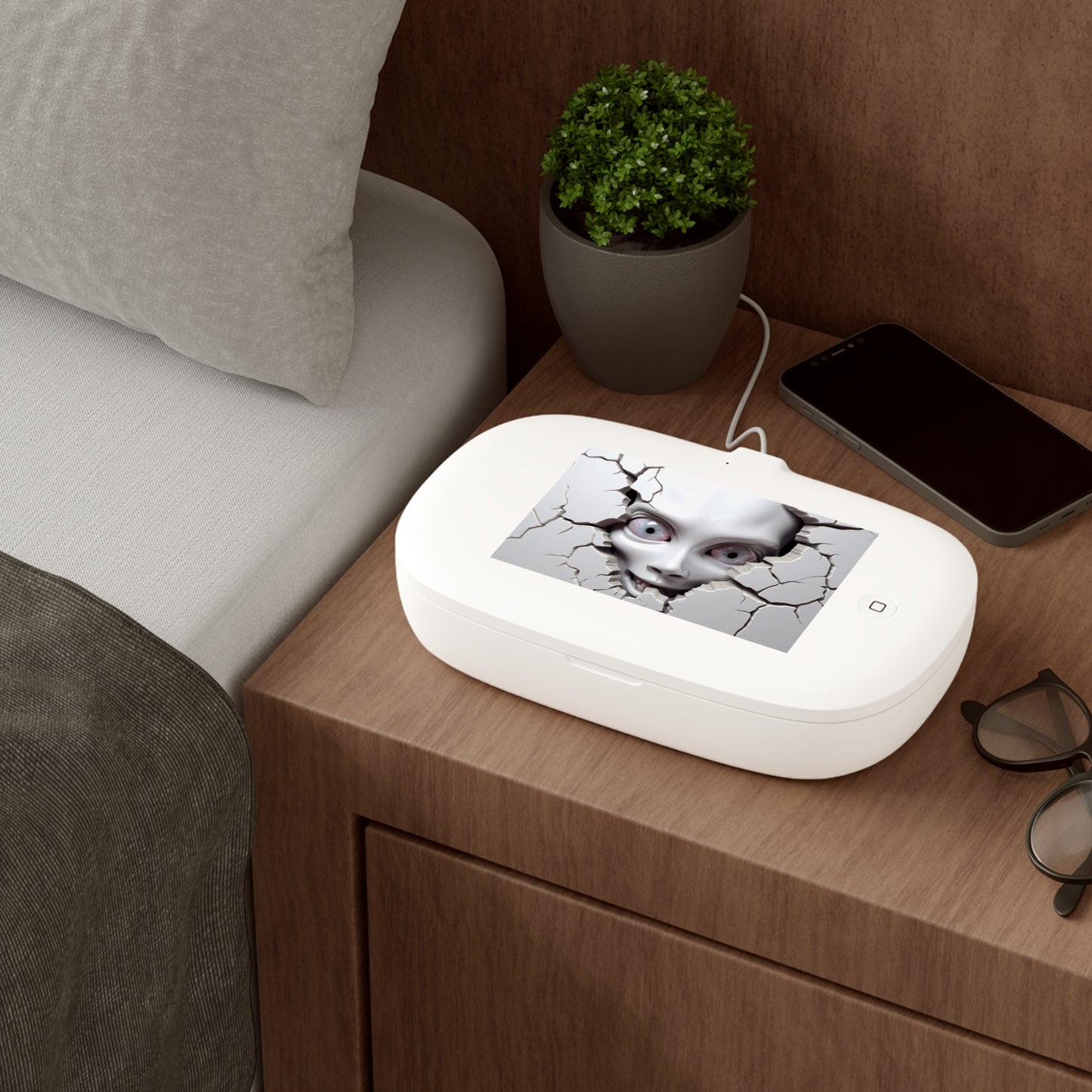 Eerie Face Sanitizer and Wireless Charging Pad